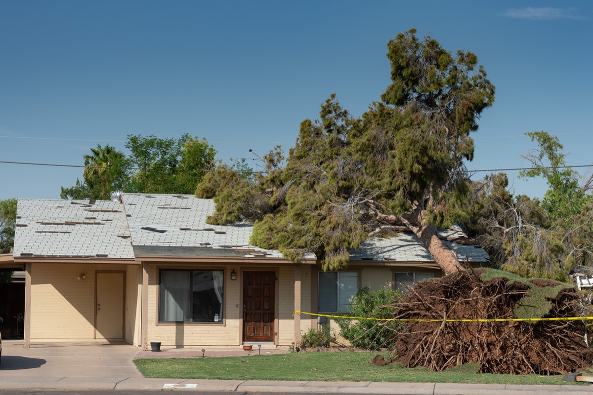 Storm damage to a residential roof